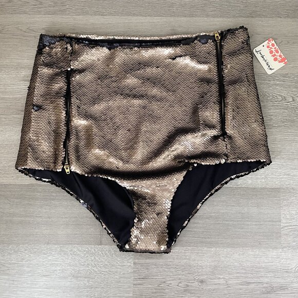 NWT Heidi Merrick Neptune Bronze Sequin High-Waisted Swim Bottom Size L Large - Picture 1 of 3